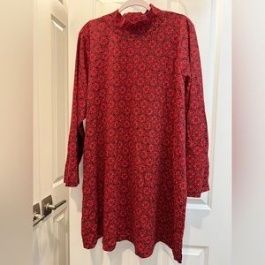 Red Patterned Women's Long Sleeve Dress Top